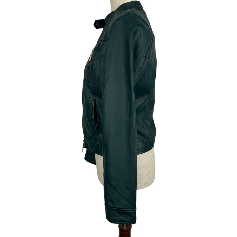 Vintage Y2K Jacket Delias Small Dark Green Faux Vegan Leather Moto Indie Grunge - Picture 4 of 13